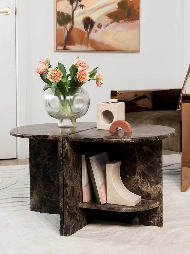 Archer Side Table Set in Marble - Dark Emperador