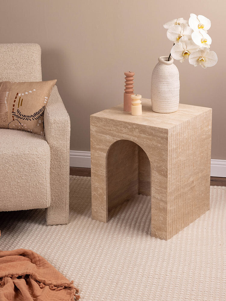 Rene Side Table in Travertine - Beige