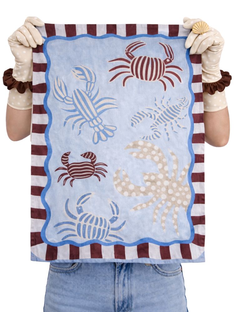 Crabby & Cute Blue Linen Tea Towels