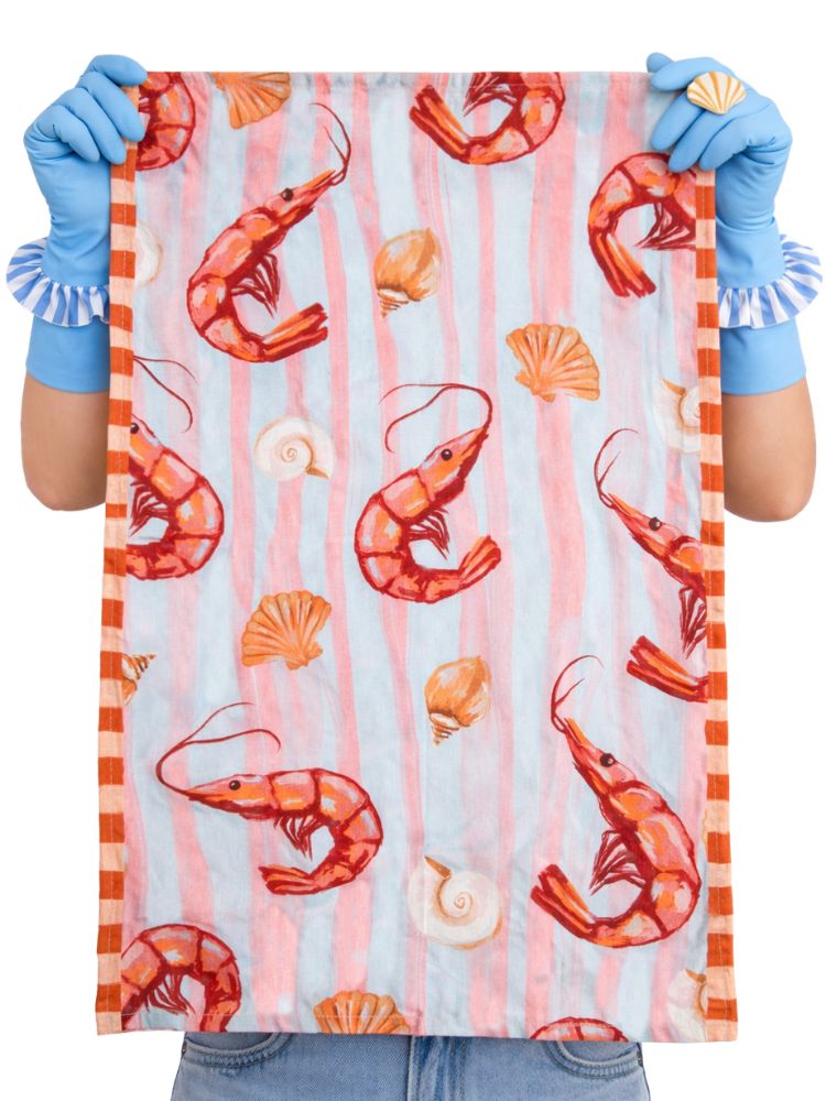 Crabby & Cute Pink Linen Tea Towels