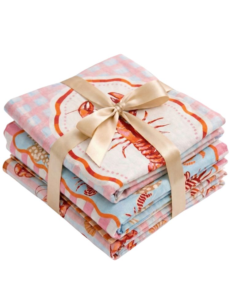 Crabby & Cute Pink Linen Tea Towels