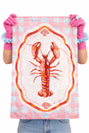 Crabby & Cute Pink Linen Tea Towels