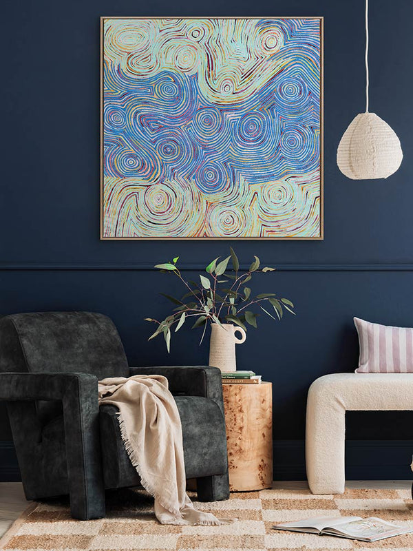 Mina Mina Jukurrpa VI Blue Canvas Art Print | Lifestyle