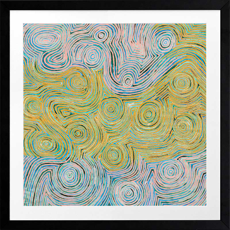 Mina Mina Jukurrpa VI Yellow Framed Art Print