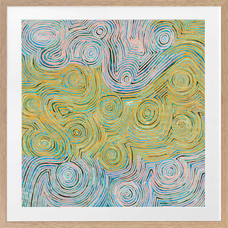 Mina Mina Jukurrpa VI Yellow Framed Art Print