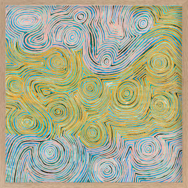 Mina Mina Jukurrpa VI Yellow Framed Art Print