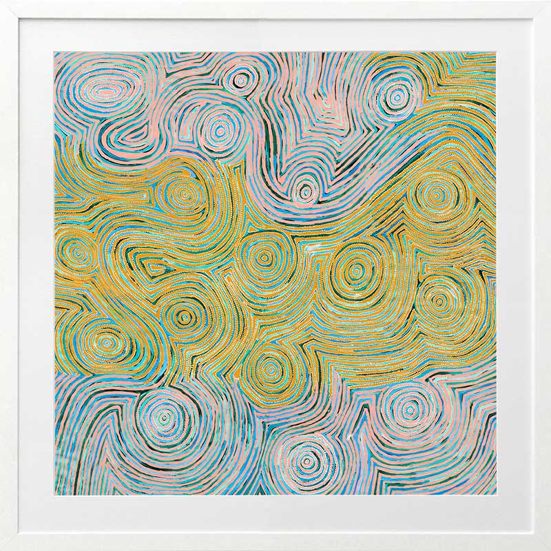 Mina Mina Jukurrpa VI Yellow Framed Art Print