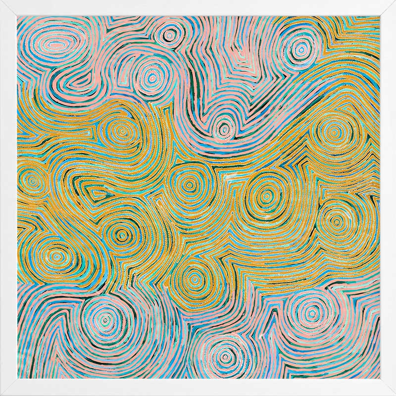Mina Mina Jukurrpa VI Yellow Framed Art Print