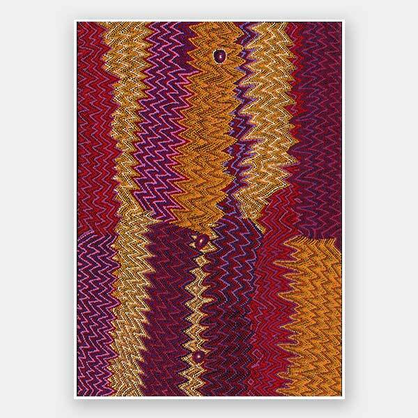 Mina Mina Jukurrpa IX Dark Pink Unframed Art Print