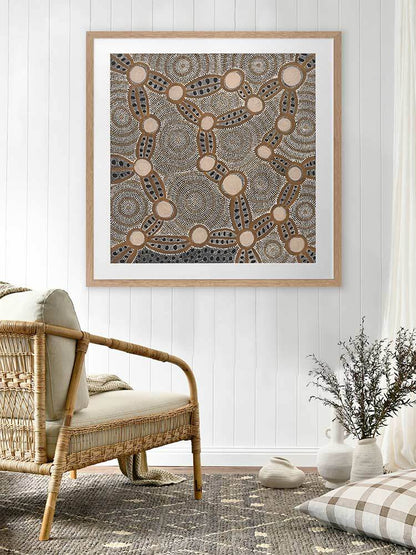 Wanakiji Jukurrpa Brown Framed Art Print