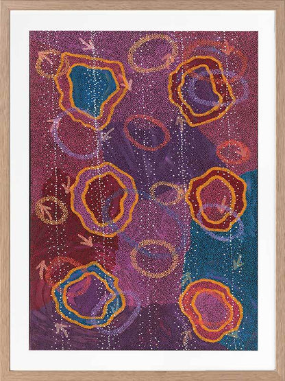 Yankirri Jukurrpa III Dark Pink Framed Art Print