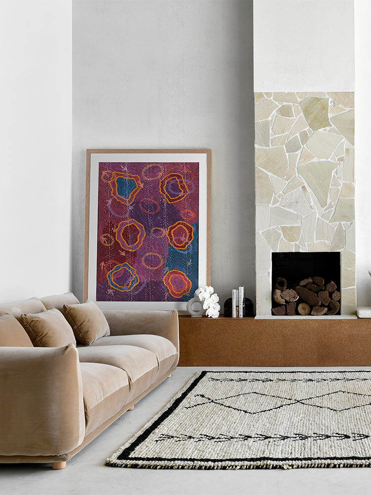 Yankirri Jukurrpa III Dark Pink Framed Art Print