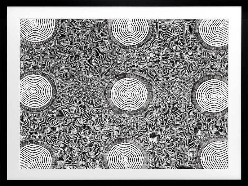 Pikilyi Jukurrpa Grey Framed Art Print