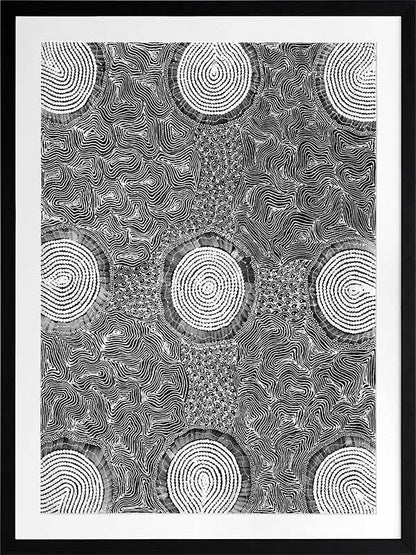 Pikilyi Jukurrpa Grey Framed Art Print