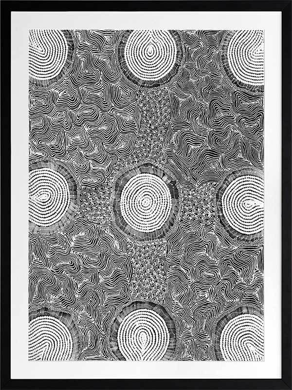 Pikilyi Jukurrpa Grey Framed Art Print