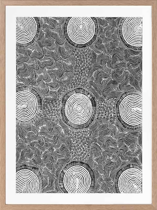 Pikilyi Jukurrpa Grey Framed Art Print