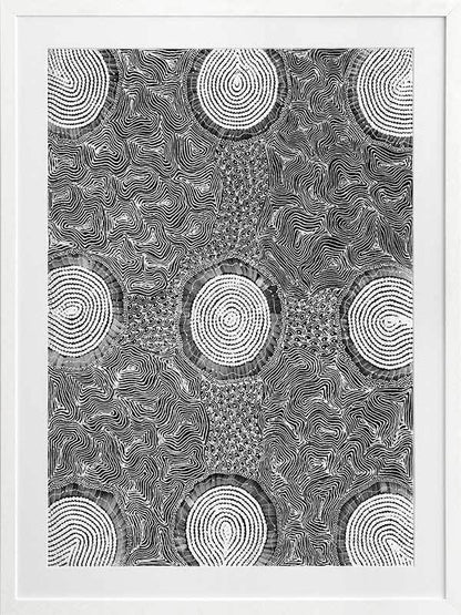 Pikilyi Jukurrpa Grey Framed Art Print