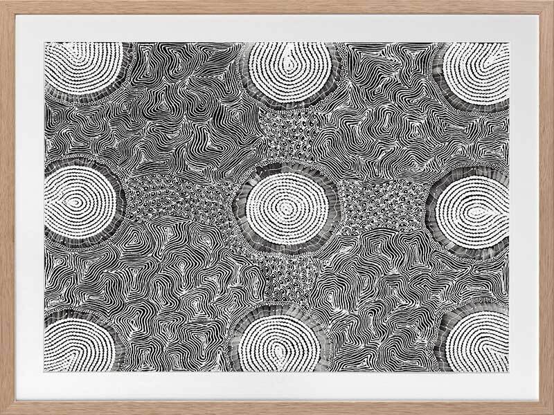 Pikilyi Jukurrpa Grey Framed Art Print