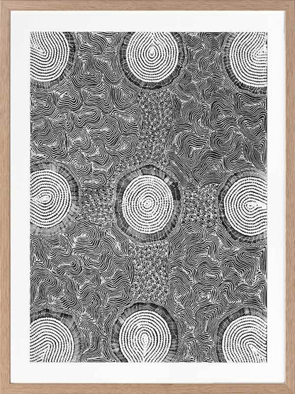 Pikilyi Jukurrpa Grey Framed Art Print