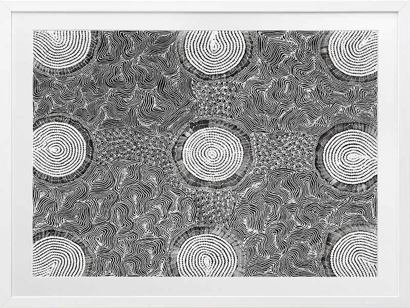 Pikilyi Jukurrpa Grey Framed Art Print