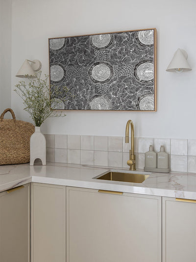 Pikilyi Jukurrpa Grey Canvas Art Print | Lifestyle