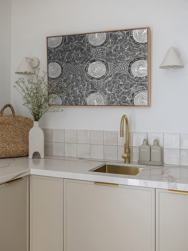 Pikilyi Jukurrpa Grey Canvas Art Print | Lifestyle