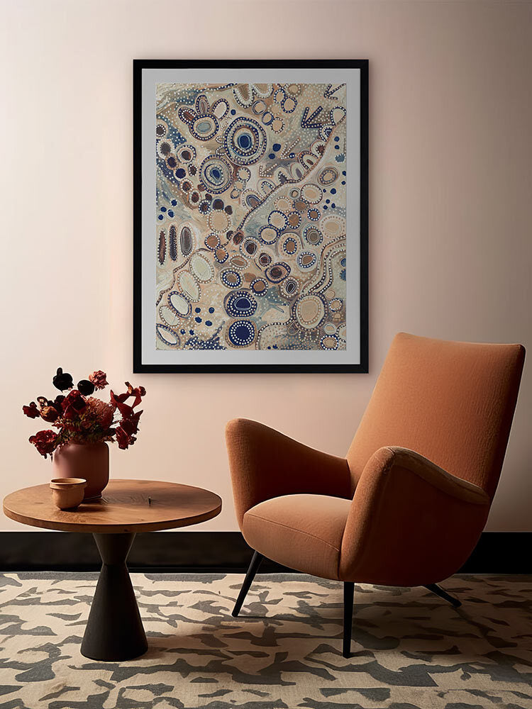 Ngu-Nha Neutral Blue Framed Art Print | Lifestyle