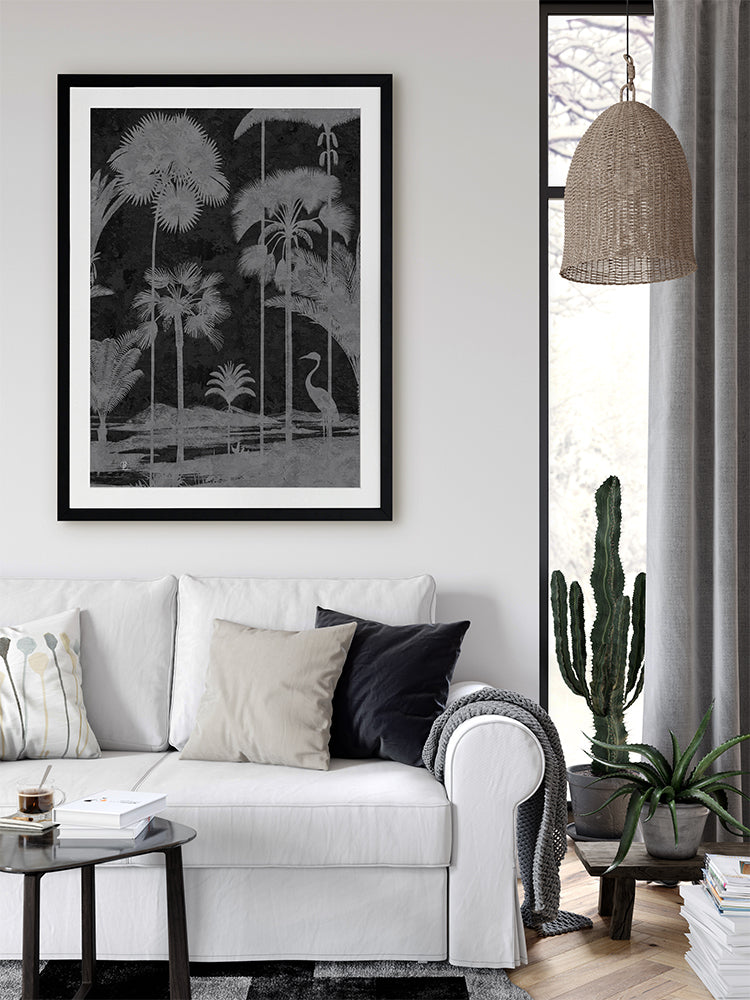 Shadow Palms Black and White II Framed Art Print