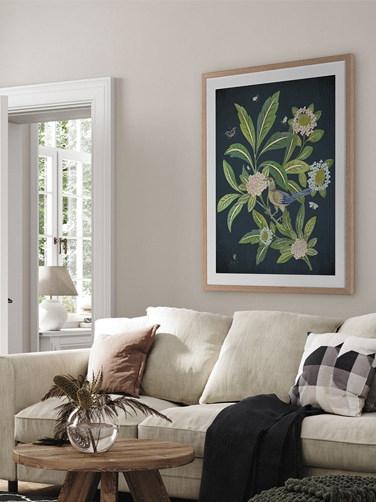Summer Garden Navy Framed Art Print | Lifestyle