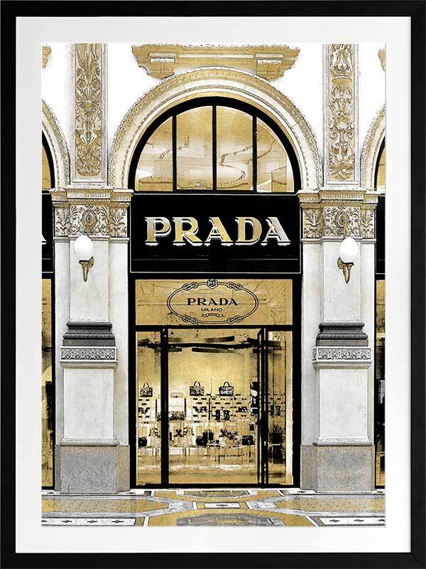 Prada in Gold Framed Art Print