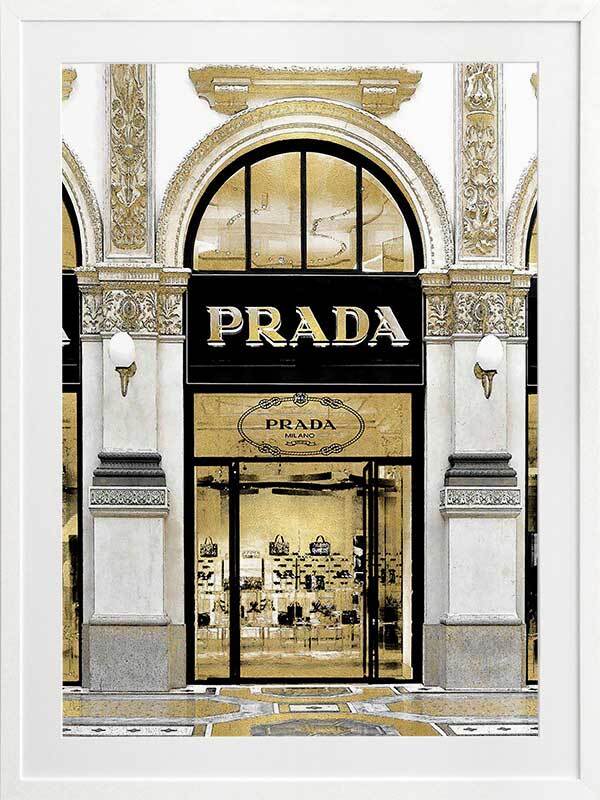 Prada in Gold Framed Art Print