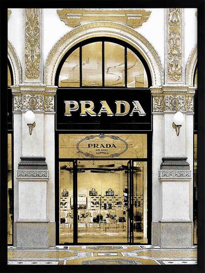 Prada in Gold Framed Art Print