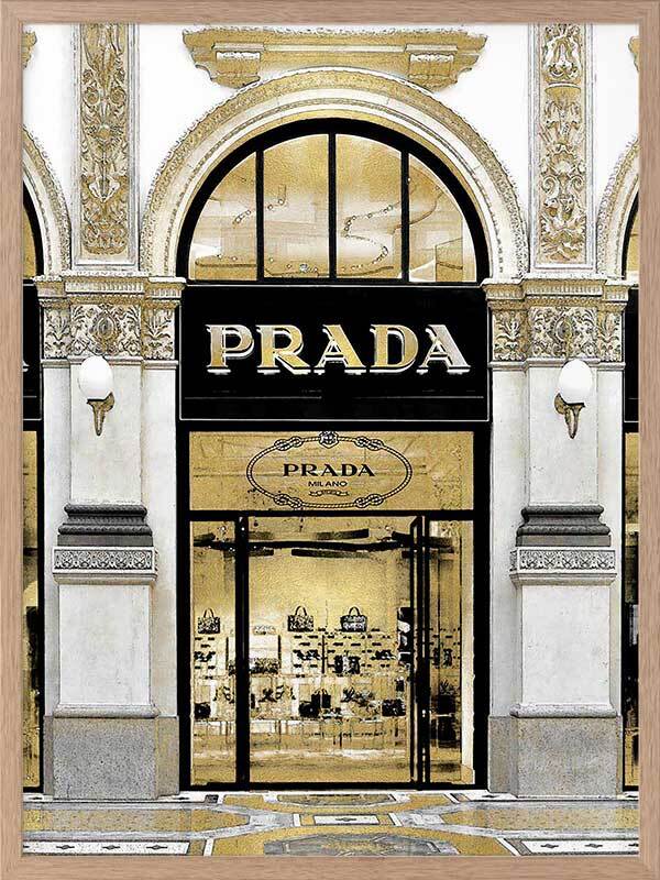 Prada in Gold Framed Art Print