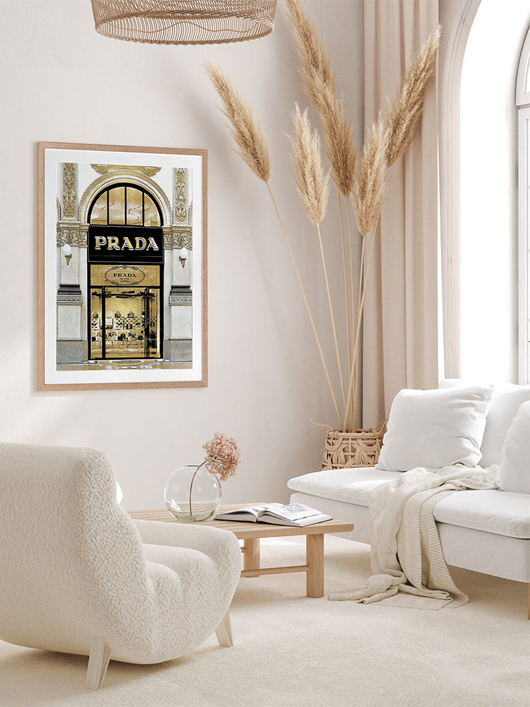 Prada in Gold Framed Art Print