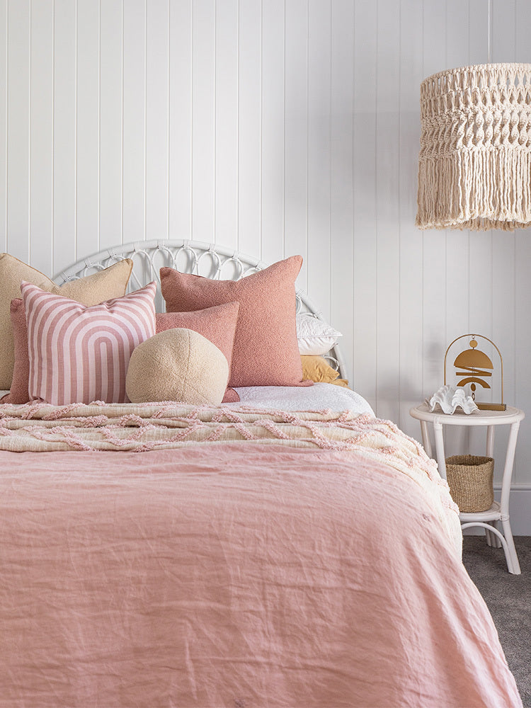 Blush Pink Boucle Cushion 80x40cm | Lifestyle