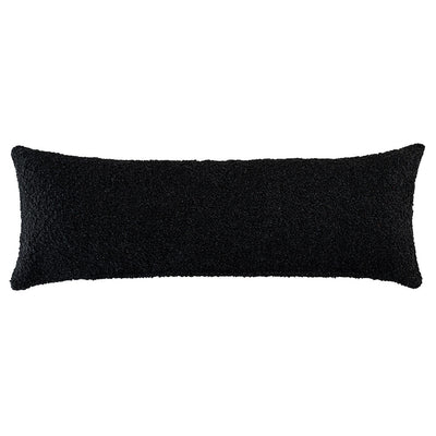 The Emberwood Rectangle Charcoal Cushion (90x30cm) by Urban Road features luxury textured fabric in black, shown on a white background—an elegant touch for your interior, inspired by Darren Palmer’s design style.