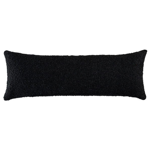 The Emberwood Rectangle Charcoal Cushion (90x30cm) by Urban Road features luxury textured fabric in black, shown on a white background—an elegant touch for your interior, inspired by Darren Palmer’s design style.