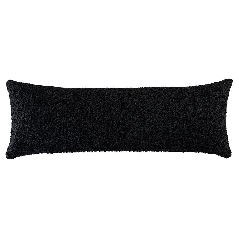 The Emberwood Rectangle Charcoal Cushion (90x30cm) by Urban Road features luxury textured fabric in black, shown on a white background—an elegant touch for your interior, inspired by Darren Palmer’s design style.