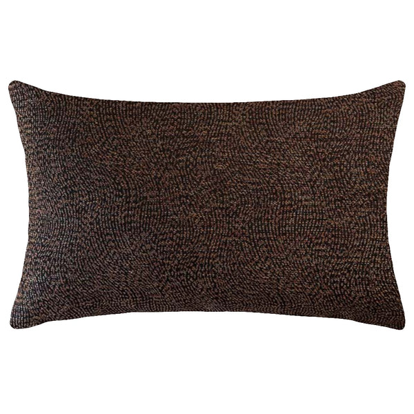 The Midnight Rectangle Brown Cushion (50x30cm) by Urban Road features a dark brown luxury textured finish with subtle dot patterns, ideal for enhancing your cushion collection. Shown on a plain white background in true Darren Palmer style.