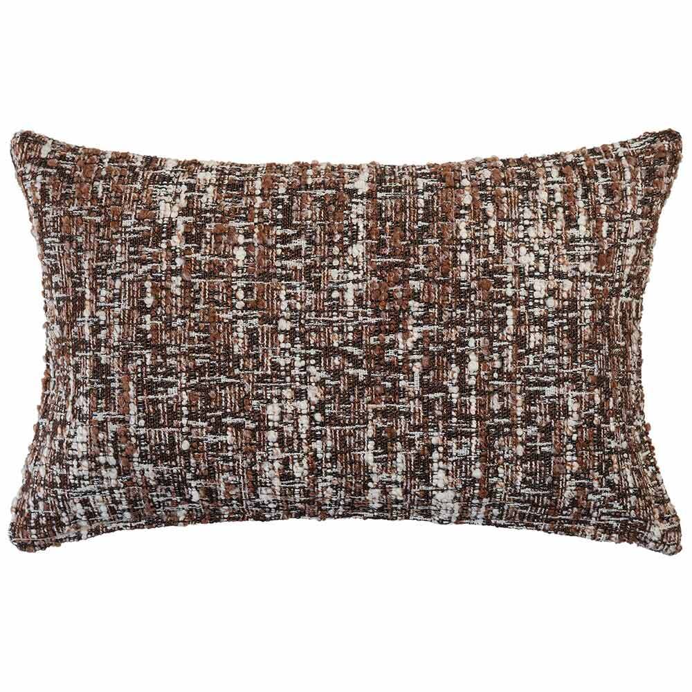 The Monarch Lumbar Multicolour Cushion by Urban Road (50x30cm) features a textured, woven plaid pattern in brown, white, and black with softly rounded edges for a plush, Darren Palmer-inspired accent to your interior décor.