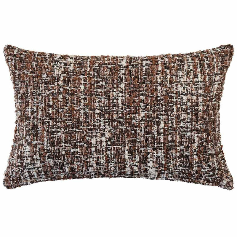 The Monarch Lumbar Multicolour Cushion by Urban Road (50x30cm) features a textured, woven plaid pattern in brown, white, and black with softly rounded edges for a plush, Darren Palmer-inspired accent to your interior décor.