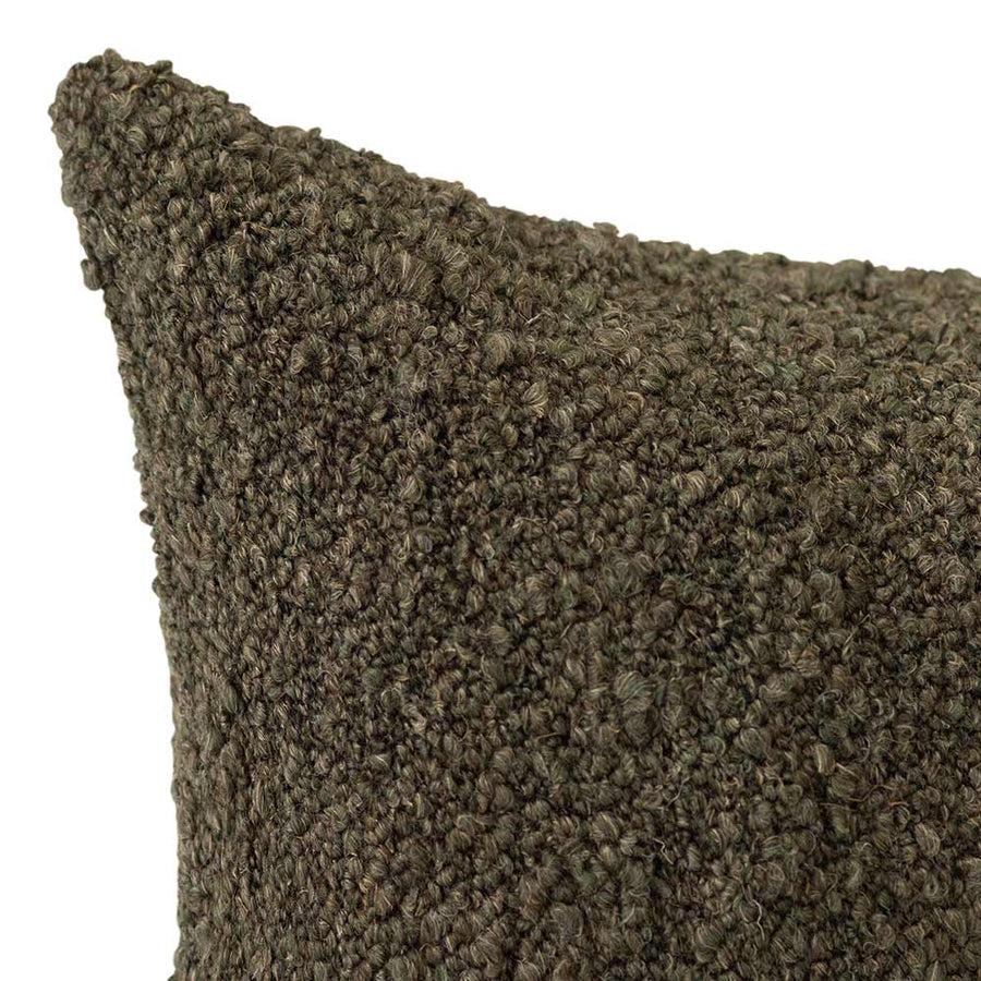 The Urban Road Virella Square Green Cushion (50x50cm) features textured fabric and slightly pointed corners, inspired by Darren Palmer’s signature style. Shown against a white background, it adds a luxurious touch to any living space.