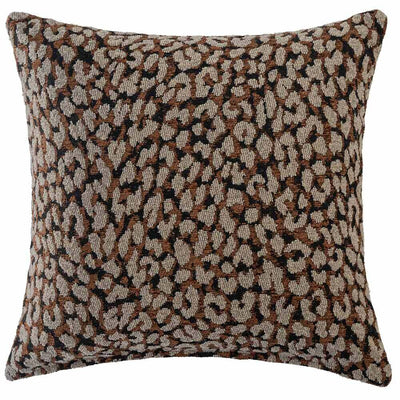 The Urban Road Foxshade Square Rust Cushion (50x50cm) features a luxury woven fabric with a brown, beige, and black abstract animal print, perfect for adding Darren Palmer-inspired style to your space. Shown against a white background.
