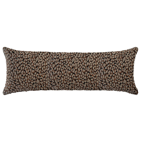 The Urban Road Foxshade Rectangle Rust Cushion (90x30cm) features a luxury woven texture in a rust and black spotted design—ideal for adding a stylish touch to your home décor.