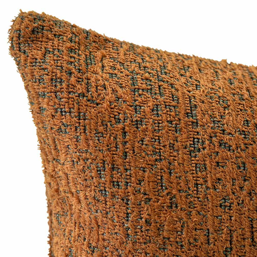 The Auburn Square Rust Cushion (50x50cm) by Urban Road features a textured, woven brown fabric with subtle dark specks—an ideal touch of Darren Palmer-inspired luxury for any interior.