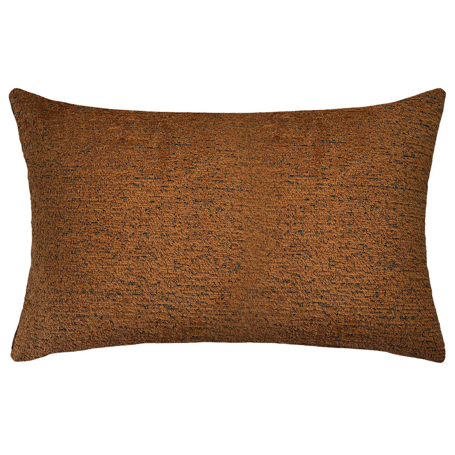 The Auburn Lumbar Rust Cushion by Urban Road, measuring 50x30cm, features a luxury textured brown finish with a subtle pattern—ideal for enhancing any interior—shown against a white background.
