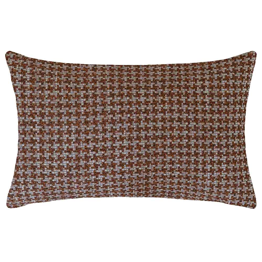 The Hearthstone Rectangle Rust Cushion by Urban Road (50x30cm) features a brown and white houndstooth pattern, pointed corners, and a luxe texture, making it a stylish accent inspired by Darren Palmer’s signature look.
