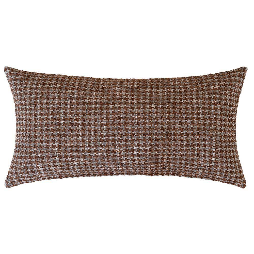 The Hearthstone Rectangle Rust Cushion by Urban Road (80x40cm) features a brown and white houndstooth pattern, pointed corners, and a luxe texture, making it a stylish accent inspired by Darren Palmer’s signature look.
