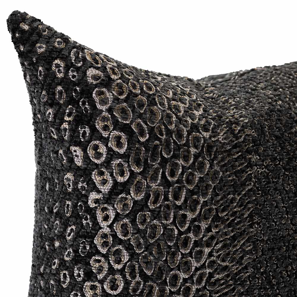 The Urban Road Nightshade Rectangle Faux Snakeskin Cushion (90x30cm) features a dark gray and black pebble-textured surface, ideal for bringing sophisticated modern style to your home décor.