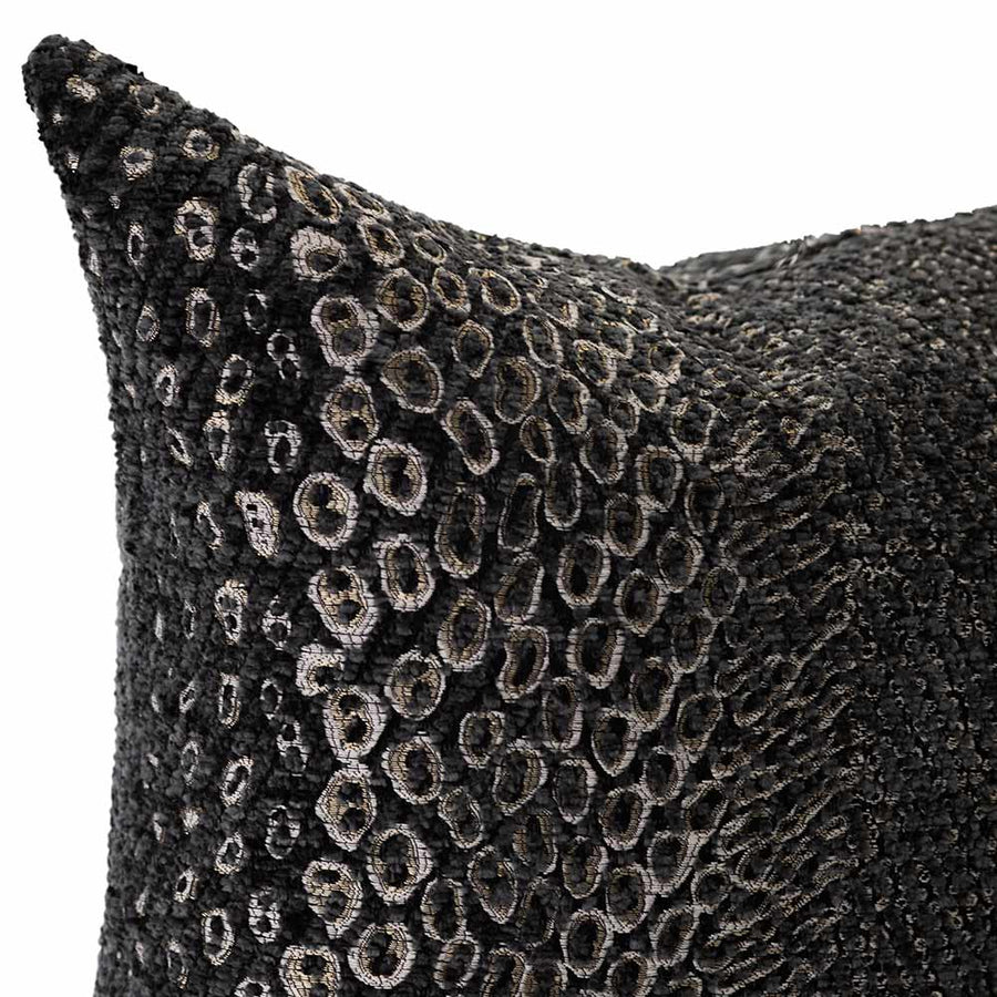 The Urban Road Nightshade Rectangle Faux Snakeskin Cushion (90x30cm) features a dark gray and black pebble-textured surface, ideal for bringing sophisticated modern style to your home décor.